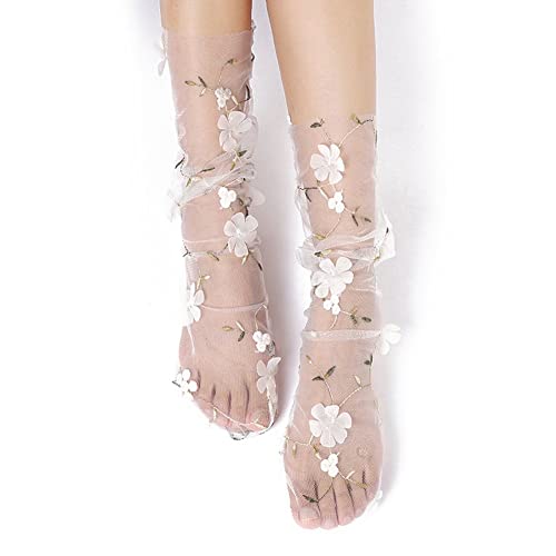 Casiler Einfache Blumenspitzensocken Frauen Tüll Socken Frühling Sommer Transparent Dünner Mesh Socken Chiffon Lose Socken