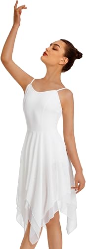 Mulnall Damen Modern Lyrisches Kleid Camisole Tanz Kostüm Ballett Asymmetrisch High-Low Mesh Rock Ärmellose Leotard Gymnastik Tanzbekleidung Latein Rumba Tango Kleid Ballsaal(UK23913-07-S)