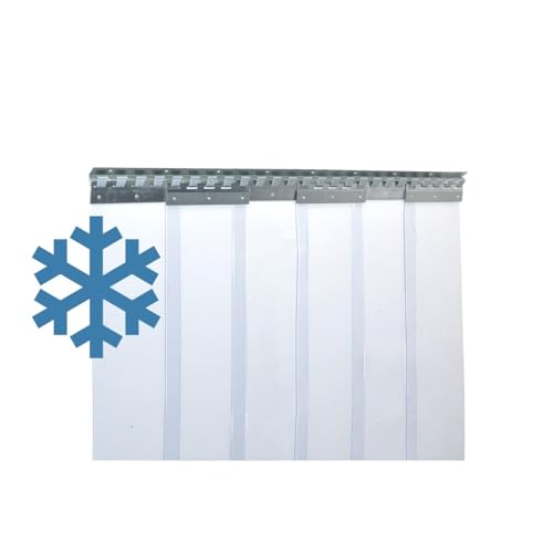 Zettl GmbH PVC-Streifenvorhang Tiefkühlbereich kältefest Einsatztemperatur +/- 0,0 C° bis -25C°, Lamellen 300 x 3 mm transparent, Höhe 2,25 m, Breite 1,25 m (1,10 m), Edelstahl