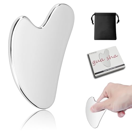 Gua Sha Edelstahl, Gua Sha Stein Gesichtswerkzeug, Guasha Scraping Massage Tool, Metall Lymphdrainage Massageschaber für Gesicht, Augen, Hals, Körper