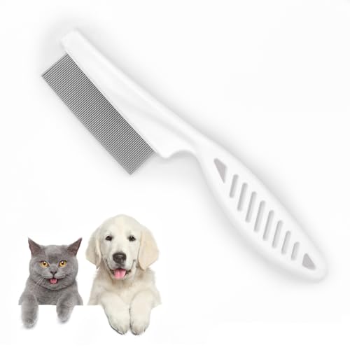 Flohkamm für Katzen Hunde Flohkamm für lange Haare, Haustierkamm Pflegekamm zur Entfernung von Flöhen, Zecken, Tränenflecken, Schuppen (Weiß)