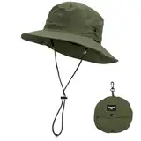 Zoruam Sonnenhut Damen, Faltbar Fischerhut Damen Herren, Wasserdicht Safari Hut Damen, Schnell Dry Packable Regenhut Damen mit Kinnriemen für Sommer Outdoor Aktivitäten (Grün)