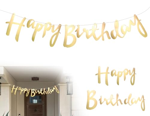 Lhbwhiz Happy Birthday Banner,Glitter zum Aufhängen Girlande Geburtstags Partydeko,für Erwachsene und Kinder Geburtstag Party dekoration Banner(Gold)