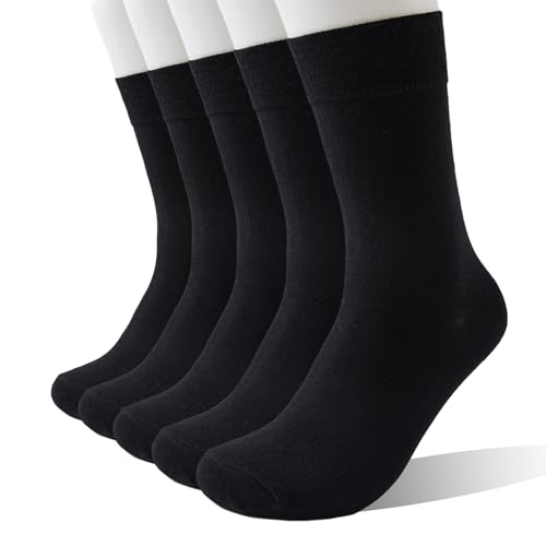 Wamicu Herren Socken 5 Paar Baumwolle Dünne Herrensocken Crew Business Atmungsaktive Classic Schwarz, EU-Größe 43-46
