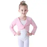 Soudittur Ballettjacke Mädchen Langarm Weichem Baumwollstoff Wärmende Ballettkleidung für Kinder (Rosa, 105-115)