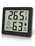 Pitasha Digitales Thermo-Hygrometer Raumthermometer Hygrometer Hygrometer 3,2 Zoll LCD Großes Display Desktop Thermometer mit Temperatur- und Feuchtigkeitsanzeige mit Uhr (Schwarz)