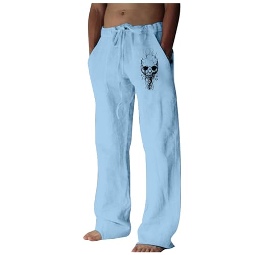 Herren Four Seasons Fashion Casual Digital 3D Casual Straight Leg Business-Hose Elegante Jogginghose Herren Hosen Herren Baggy Freizeithose Herren Lang Herren-Hose Baumwolle Leinen (Light Blue, L)