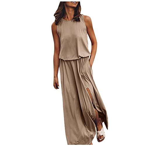 Damen Kleider Freizeit Einfarbig Sommerkleid V-Ausschnitt Rüschen Knielanges Kleid Lose Kurzarm Strandkleid A-Linie Gestuftes Kleider mit Tasche S-XXL Maxi Kleider Sommerkleid Damen Midi Viskose