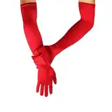 1 Paar Rote Handschuhe Lang,Karneval Rot Lange Gloves,Teufel Kostüm Damen Carnival Satin Handschuh,Braut Hochzeit Prinzessin Abendhandschuhe,Classic Brauthandschuhe für Halloween,Abschlussball Zubehör