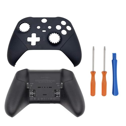 Hzxkqmil Ersatz-Gehäuse für Xbox Elite Wireless Controller Serie 2, Frontplatte und Bodenplatte Schale Hüllen Abdeckung Zubehör, Schwarz, mit Schraubendreher Werkzeug