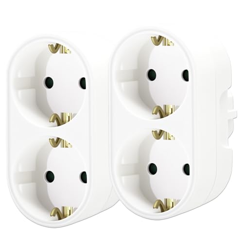 2 Stück Doppelstecker für Steckdose, Steckdosenadapter 2-Fach mit Schutzkontakt, Tragbar Steckdosenverteiler Ohne Kabel,steckdosen doppelstecker für Küche Büro Hause Reisen