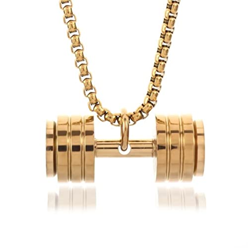 ITTRUH Schlüsselbein-Halskette, coole Halskette mit Hantelanhänger aus Titanstahl, Langhantel-Fitness-Anhänger for Männer und Frauen, Freizeitsport, Punk-Schmuck(Gold)