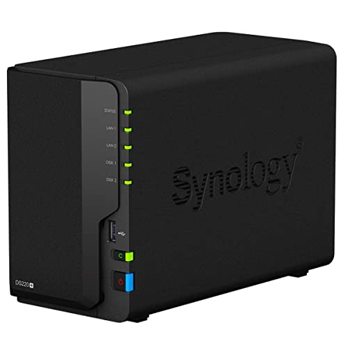 Synology DS220+ Server mit 2 Schächten und 6 TB und 2 3-TB-Festplatten.