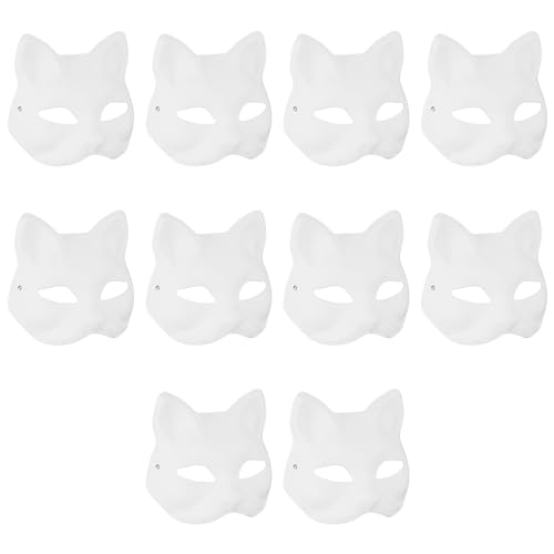 10 STK Katzenmasken zum Bemalen Maske, Therian Mask, DIY Weiße Katzen Masken zum Basteln, DIY Uberstreichbare Leere Maske Papiermasken für Halloween Cosplay Maskerade Karneval Kostümparty Masken