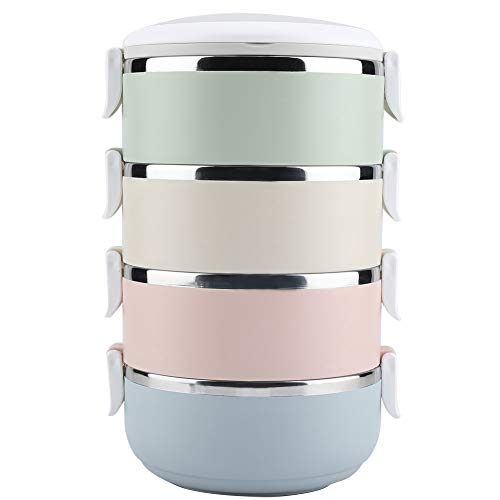 DEWIN Tragbarer Geschirrspüler,Lebensmittelbehälter Essensbox Food Container Lunchbox Edelstahl mit Griff Abbaubar und Auslaufsicher (4 Schichten)