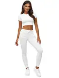 OZONEE Damen Jogginghose Hose Trainingshose Sporthose Freizeithose Motiv Damenhose Fitnesshose Sweathose Sweatpants Joggpants Fußballhose 777/3774S WEIẞ M