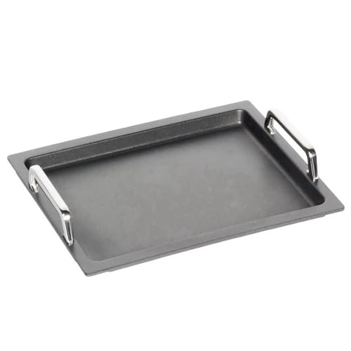 AMT Gastroguss Gastronorm - Grillplatte GN 1/2 glatt, Nicht-Induktion, 26,5 cm x 32,5 cm, 2 cm hoch, mit Edelstahlgriffen, Lotan® Antihaft-Veredelung, AMZN-22733-G