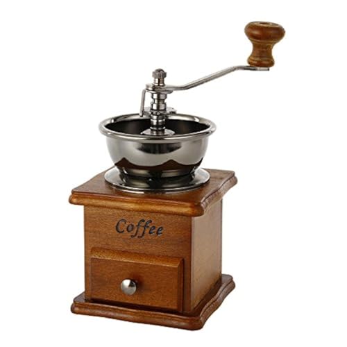 Manuelle Kaffeemühle, Kaffeebohnenmühle Handmühle Retro Stil Gusseisen Handkurbel Holzschublade Bohnenmühle(17.5x10.5x10.5cm)