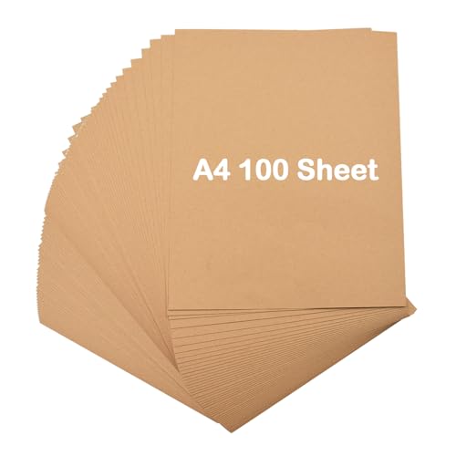 Coriver Kraftpapier A4, 100 Blatt, 21 x 29,7 cm- DIN A4 Papier, 200 g Dickes Papier Bastelpapier, Pappe Blätter aus Kraftkarton, Braunes Papier für Büro Hochzeit Geschenke Etiketten