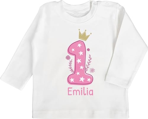 Baby Langarmshirt - 1. Geburtstag - Ich Bin EINS - 12/18 Monate - Weiß - Geschenke für einjährige mädchen geburtstagsshirt Langarm 1 Jahr 1.Geburtstag Shirt Tshirt First Birthday Girl Outfit