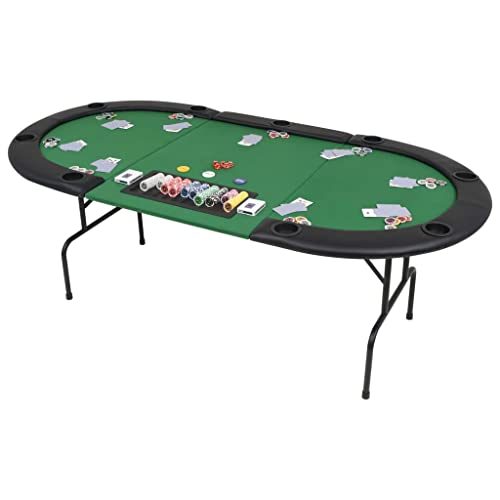 OHOOWOO 9-Spieler Poker Falttisch 3-Fach Faltbar Oval Grün,Klappbarer Pokertisch GrünSchwarz Professionelles Pokerspiel für Zuhause