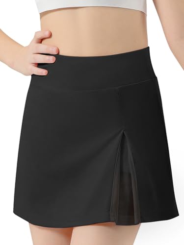 GroYolan Mädchen Tennisrock Hohe Taille Sportrock Golf Skorts Atmungsaktiver Mesh Hosenrock Mädchen A-Linien Golfrock mit Innenhose