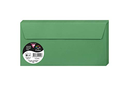 Clairefontaine 5595C - Packung mit 20 Umschläge Pollen, Format DL, 110 x 220 mm, 120g, ideal für Korrespondenz und Einladungen, Tannengrün, 1 Pack