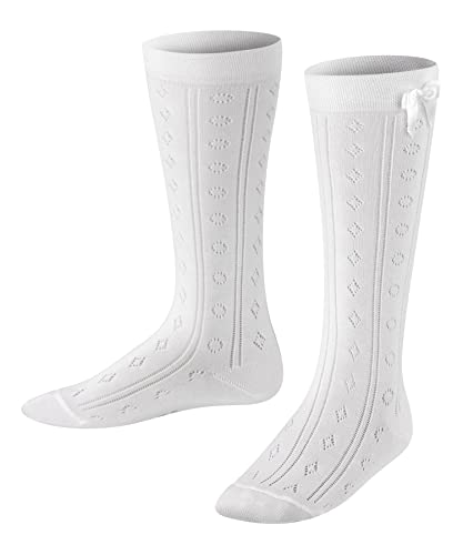 FALKE Unisex Kinder Kniestrümpfe Ajour K KH Baumwolle lang gemustert 1 Paar, Weiß (White 2000), 31-34