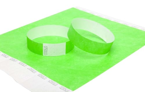 Tyvek Armbänder, 19 mm/25 mm, Papierähnliche Sicherheitsarmbänder für jede Veranstaltung, Neongrün, 19 mm, 100 Stück