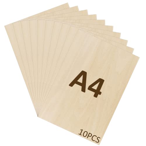 WISYOK 10pcs Sperrholaplatte 2mm, A4 Sperrholz, Holz Platten, Holzplatt für DIY Holzarbeiten, Laserbearbeitung, Brandmalerei, Modellbau, Geschenke, Deko, Gemälde - 300x210*2mm