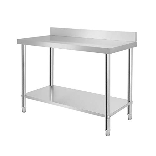 HENGMEI Edelstahl Tisch Küchentisch Arbeitstisch Edelstahltisch höhenverstellbar Gastro Zubereitungstisch Tisch für Küche Bar Restaurant, 120x60x85cm mit Aufkantung