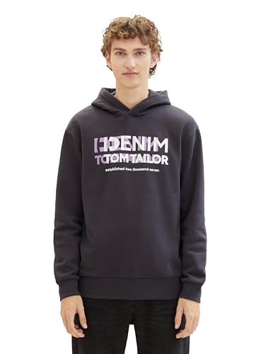 Tom Tailor Denim Herren Hoodie Sweatshirt mit Logo-Print, 29476 - Coal Grey, L