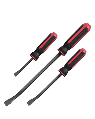 ROTATION 3 tlg Stemmhebel-Satz mit Kunststoff-Softgriff und Metall-Schlagköpfen, Brecheisen, Brechstange, Hebeleisen, Montierhebel | Rot (3pc_rot)