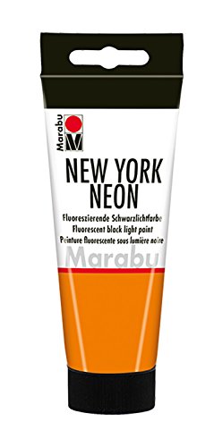 Marabu 12660050324 - New York Neon, Neonfarbe neon orange 100 ml,schwarzlichttauglich, auf Wasserbasis, lichtecht, wetterfest, schnell trocknend, zum Pinseln und Tupfen auf saugenden Untergründen