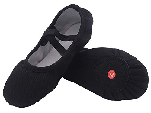 Nzcm Leinwand Ballettschuhe Kinder Flache Ballettschläppchen Mädchen Leicht Weich Schläppchen rutschfest Ballerinas Tanz Gymnastik Schuhe Jungen Verstellbar, 30 EU, Schwarz