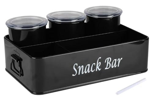 Snackbar für Desktop Snackspender | Retro-Eingestelltes Tablett 31×21×9 cm | 3 Personalisierte BPA-freie Metall-Dosen | Tisch, Sofabar, Kaffeebar | Praktischer Snack-Organizer