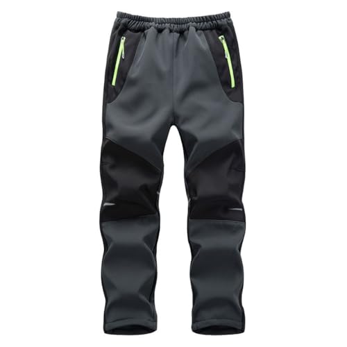 Hpbygstae Kinder Softshell Hosen, wasserdichte Thermal Hosen, Winddichte Jungen Mädchen Outdoor Wandern Freizeit, Hosen Winter Outdoor Hosen, Skihose, Gray Black-XL