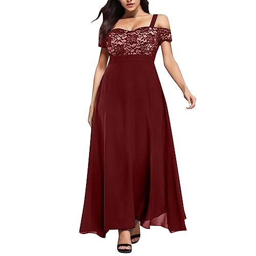 Generisch 2025 - Frauen Plus Größe Kalte Schulter Spitze Maxi Abendkleid Kleid Damen Offen (XXL)