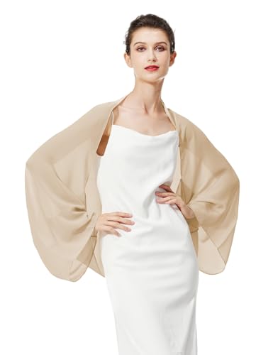 BEAUTELICATE Chiffon Schal Stola Damen Festlich Elegante Schultertuch Bolero Shrug mit Ärmel für Abendkleider Brautkleider Sommer Hochzeit (Champagner, Einheitsgröße)