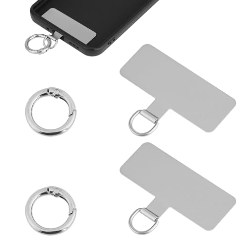 salbsever 2 Stück Handy Lanyard Patch, Universal Phone Tether Tabs, Handy Sicherung Patch Pads mit Metallring, Ohne Klebstoff Tragbar Handy Lanyard Patch für Handy Ersatzteil (Silver)