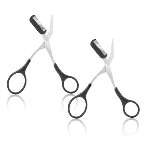 2 Stück Augenbrauenschere Mit Kamm Augenbrauenbürste Schere Augenbrauen Beauty Edelstahl Augenbrauenschere Mit Kamm Augenbrauentrimmer,Präzisions Trimmer Trimmer für Frauen und Männer(Schwarz)