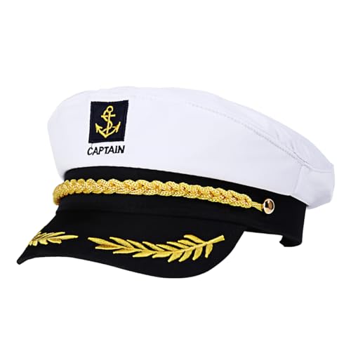 Kapitänsmütze für Erwachsene, Yacht Matrosenmütze, Verstellbare Marine MüTze, Schiff Seemannsmütze Seemann Marine Admiral Kapitänsmütze (Weiß)