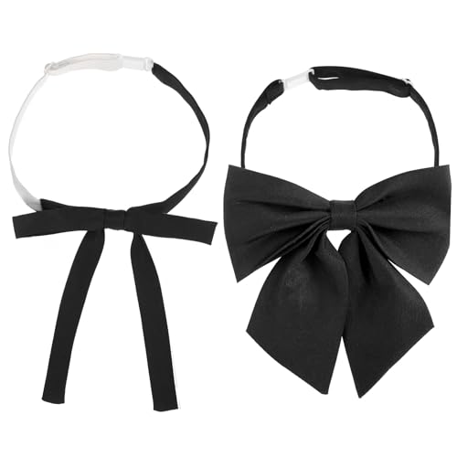 HJZHII 2 Stück Fliege für Frauen, Vorgebundene Verstellbare Fliege Für Damen Einheitliche Einfarbige Schwarze Fliegen Für Kostümuniform Cosplay Shirt