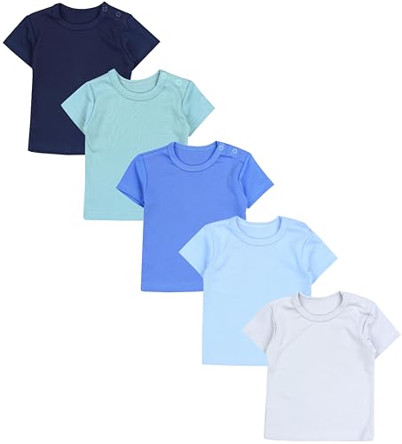 TupTam Baby Jungen Kurzarm T-Shirt mit Aufdruck Unifarben Sterne Streifen 5er Set, Farbe: Baby Junge, Größe: 68