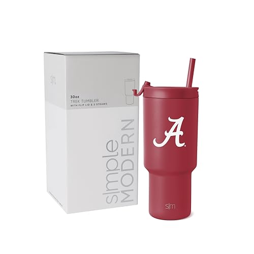 Simple Modern Offiziell lizenziertes Collegiate Alabama Crimson Tide Becher mit Klappdeckel und Strohhalmen | Isolierbecher aus Edelstahl | Geschenke für Männer Frauen | Trek Collection | University