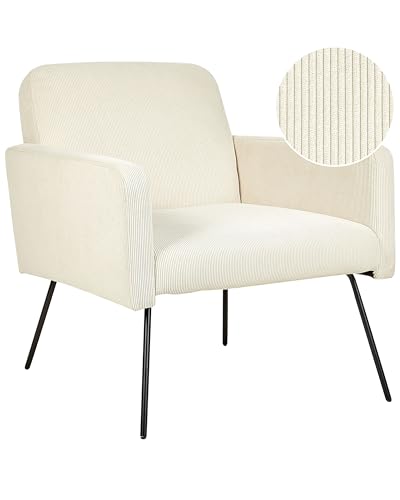 Sessel aus Cord in Beige Metallgestell in Schwarz Retro Design Narken