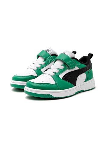 PUMA Unisex Kinder Rebound V6 Lo Ac+ Ps Sneaker, Puma White Puma Black Archive Green, 33 EU