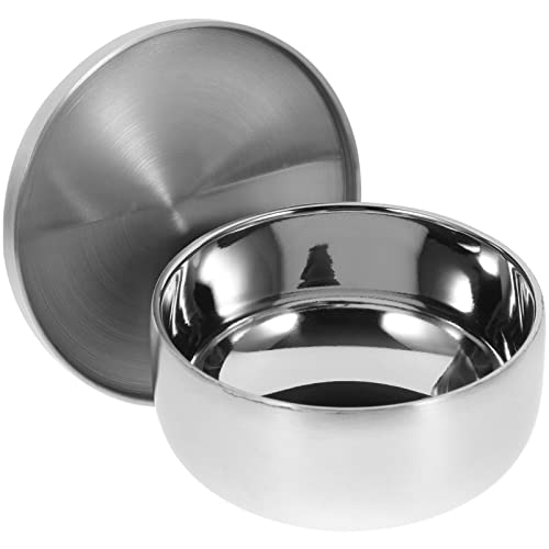 DECHOUS Edelstahl Men Rasierseifenschale with Lid Useful Shaving Cream Soap Bowl Practical Mühle Rasierschale for Home Bathroom (Silver)