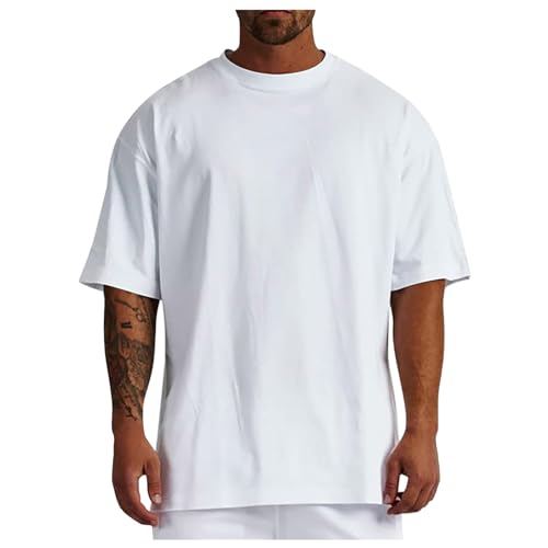 Herren T-Shirt Oversized Fit Kurzarm Oberteil mit Rundhals Süssigkeiten Farben Candy Colors Weit Geschnittenes Tee Einfarbig Basic Shirt T Shirts Männer Longshirt