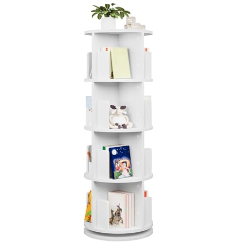 EUGAD drehbares Bücherregal 360 Grad, 4 Ebenen 16 Fächer, Standregal, Drehregal, Büroregal, Dekoregal, Lagerregal, für Wohnzimmer Schlafzimmer Büro Kinderzimmer, weiß, φ44xH127,4 cm 0044SHG